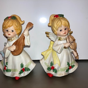 Set di statuette di angeli di Natale vintage Homco, angeli di Natale musicali, Homco Christmas 5551, angeli di Natale in biscotto, LEGGI