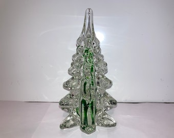 Studio Art 5" Clear Green Glass Christmas 5" Tree, Vintage Green Ribbon Glass Christmas 5" Tree, Christmas Trees, Glass Christmas Tree, Mint