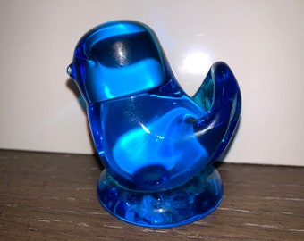 Vintage Turquoise glas Bluebird, Little Blue Bird of Happiness, Bluebird presse-papier, Turquoise gekleurde glazen vogel, Leo Ward 1989