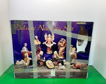 13 Deluxe Nativity Set, Bisque Porcelain Nativity Figures, In the Box, Porcelain Nativity Figures, 6" Nativity Figures, Creche Nativity,Box