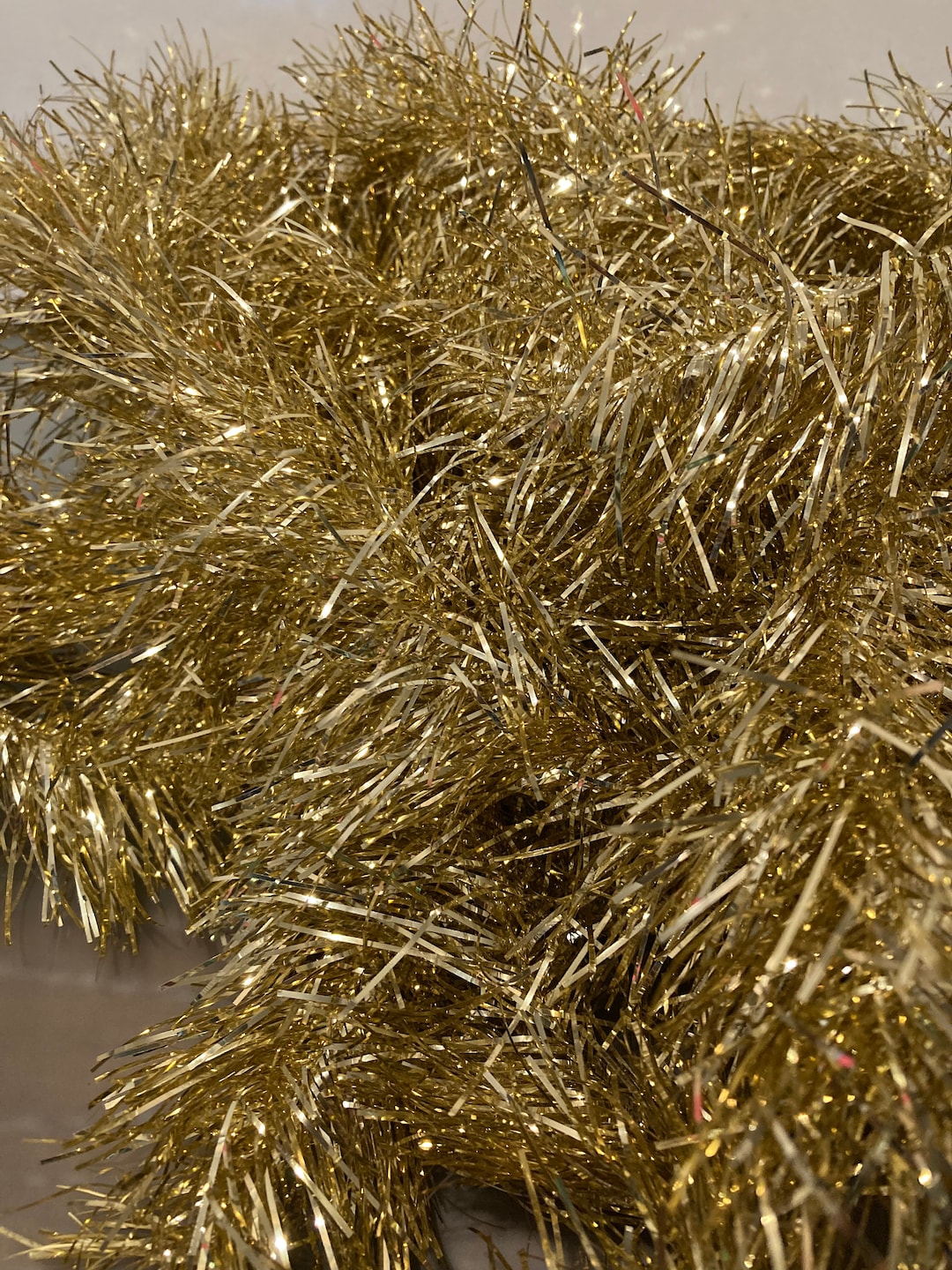 Vintage 24' Gold Tinsel Garland, Gold Tinsel Garland, Fine Metallic