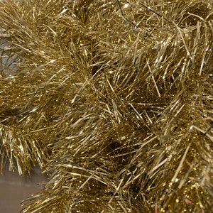 Vintage 24&#39; Gold Tinsel Garland, Gold Tinsel Garland, Fine Metallic Thin Gold Tree Tinsel, 2&quot; Wide flat Gold Tinsel