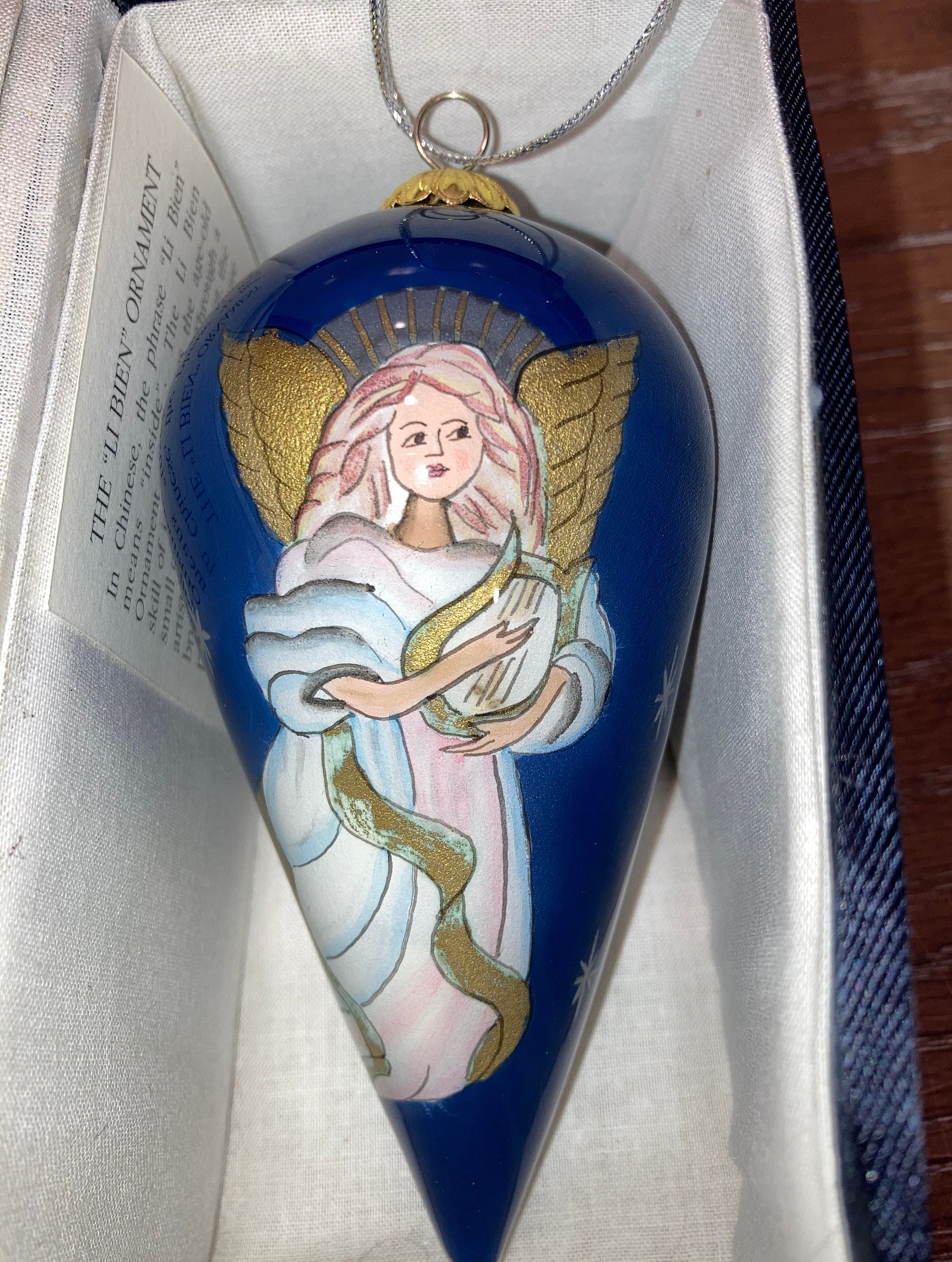 Li Bien White Angel Ornament Hand Painted Glass Beautiful Etsy