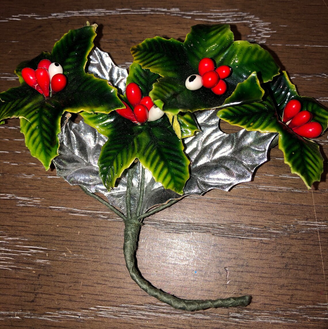 3 Antique Christmas Picks Vintage Holly Berry Picks Vintage Etsy