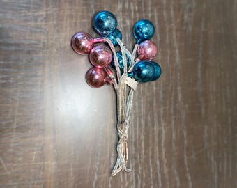 10 Vintage Japan Mercury Balls, Pink Mercury Balls on Pipe Cleaner, 5 1/2" Pipe Cleaner Ball Cluster, Japan 3/4" Blue Mercury Ball