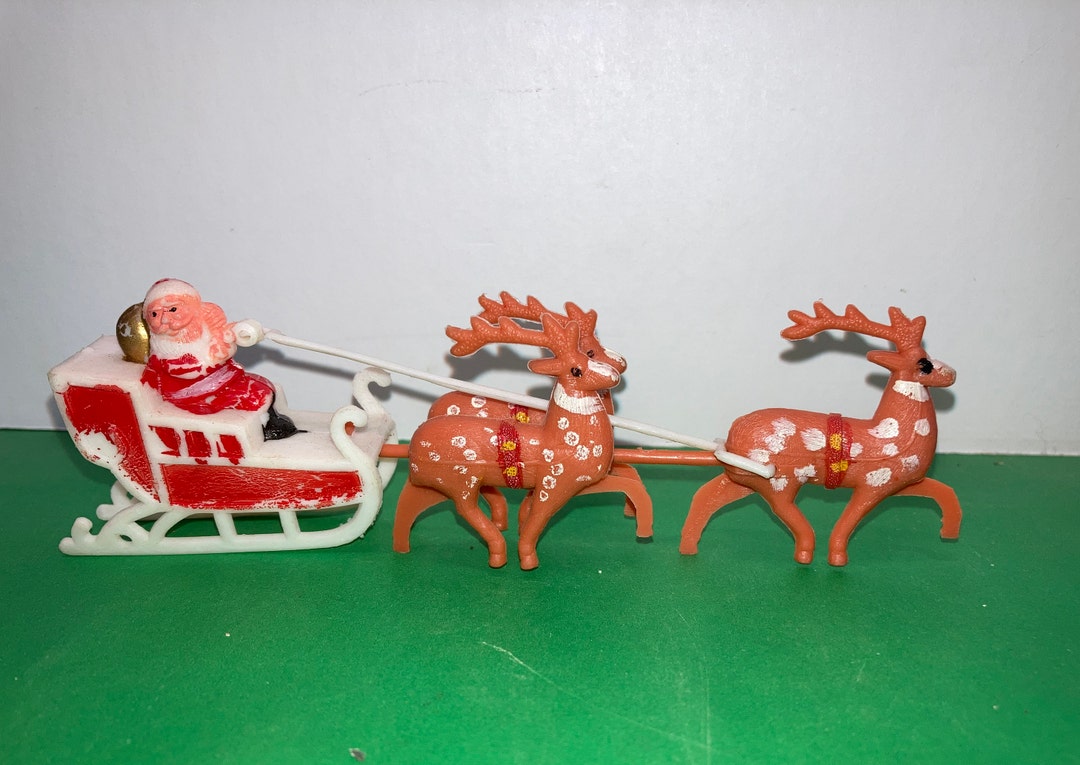 Vintage Plastic Santa Sleigh Plastic Santa Reindeer Etsy