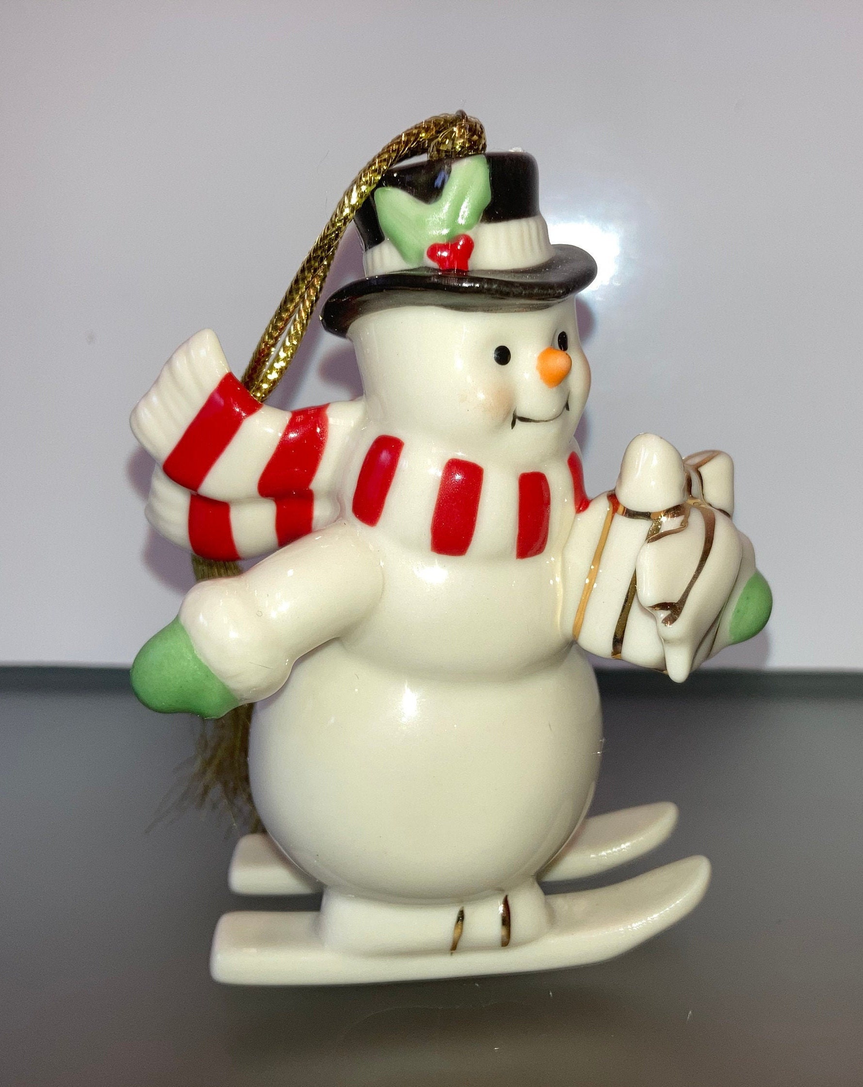 Vintage Lenox Snowman Tree Ornament Lenox Snowman on Skis Etsy