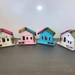 4 Vintage Putz House Mercury Bulb Roof, Japan Putz Houses, Vintage Japan 3 1/2&quot; Putz House, Putz House Mercury Beads, Pretty Good