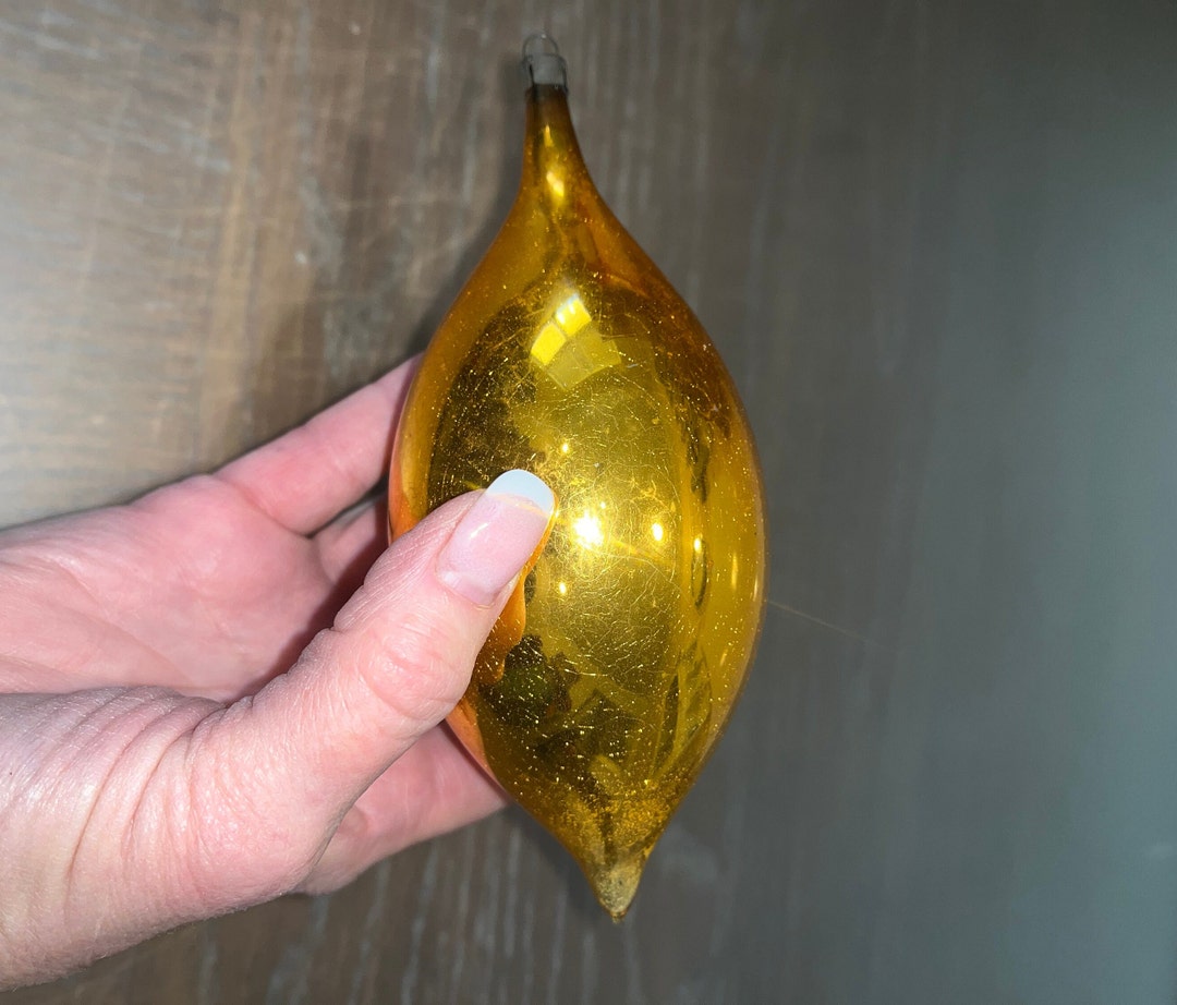 Antique Jumbo German Teardrop Ornaments, Large Gold Ornament, Jumbo