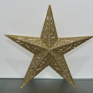 Vintage 10&quot; Gold Glittered Star, Hanging Gold Star, Chunky Gold Star, Gold Glittered Star with Scroll Design, Hanging Gold Star