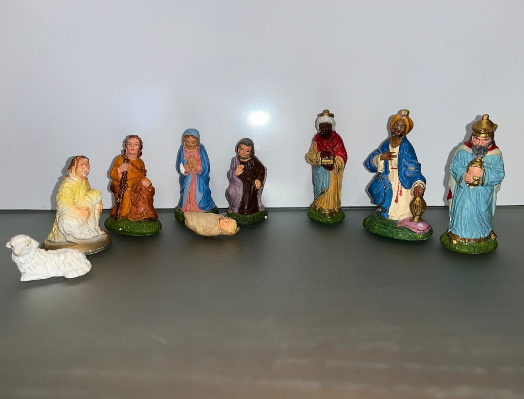 Vintage 9 Piece Nativity Set, Vintage Nativity Figures, 3 Nativity