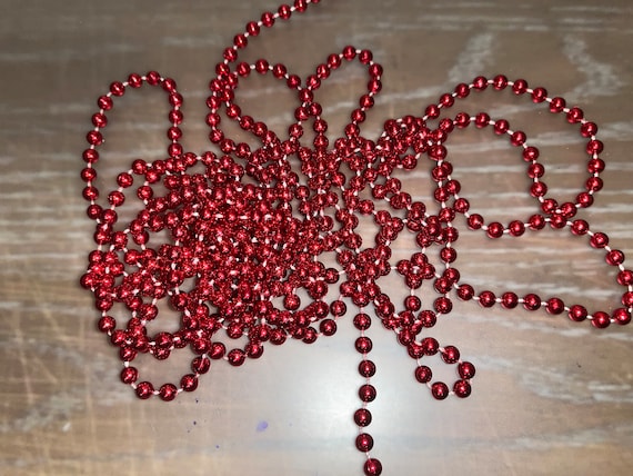 12' Red Bead Garland, 1/8 Red Round Bead Garland, Metallic Bead Garland,  Red Tree Garland, Knotted Red Bead Garland, Knotted Garland 