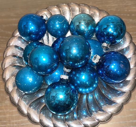 ヴィンテージガラスオーナメント 14 個、2 1/4 インチ ブルー USA