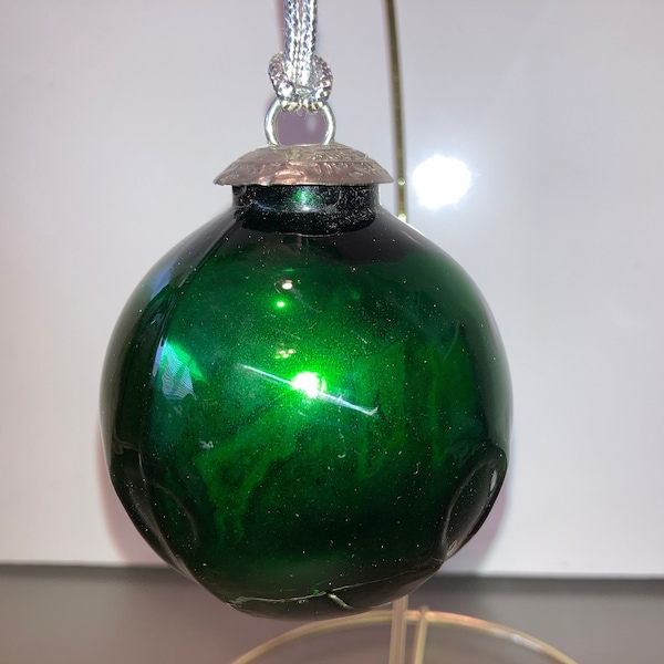 Kugel Metallic Green Ornament, 2 3/4" Emerald Green Glass Kugel Ornament, Kugel Green Ornament, Round Indent Green Kugel Ornament