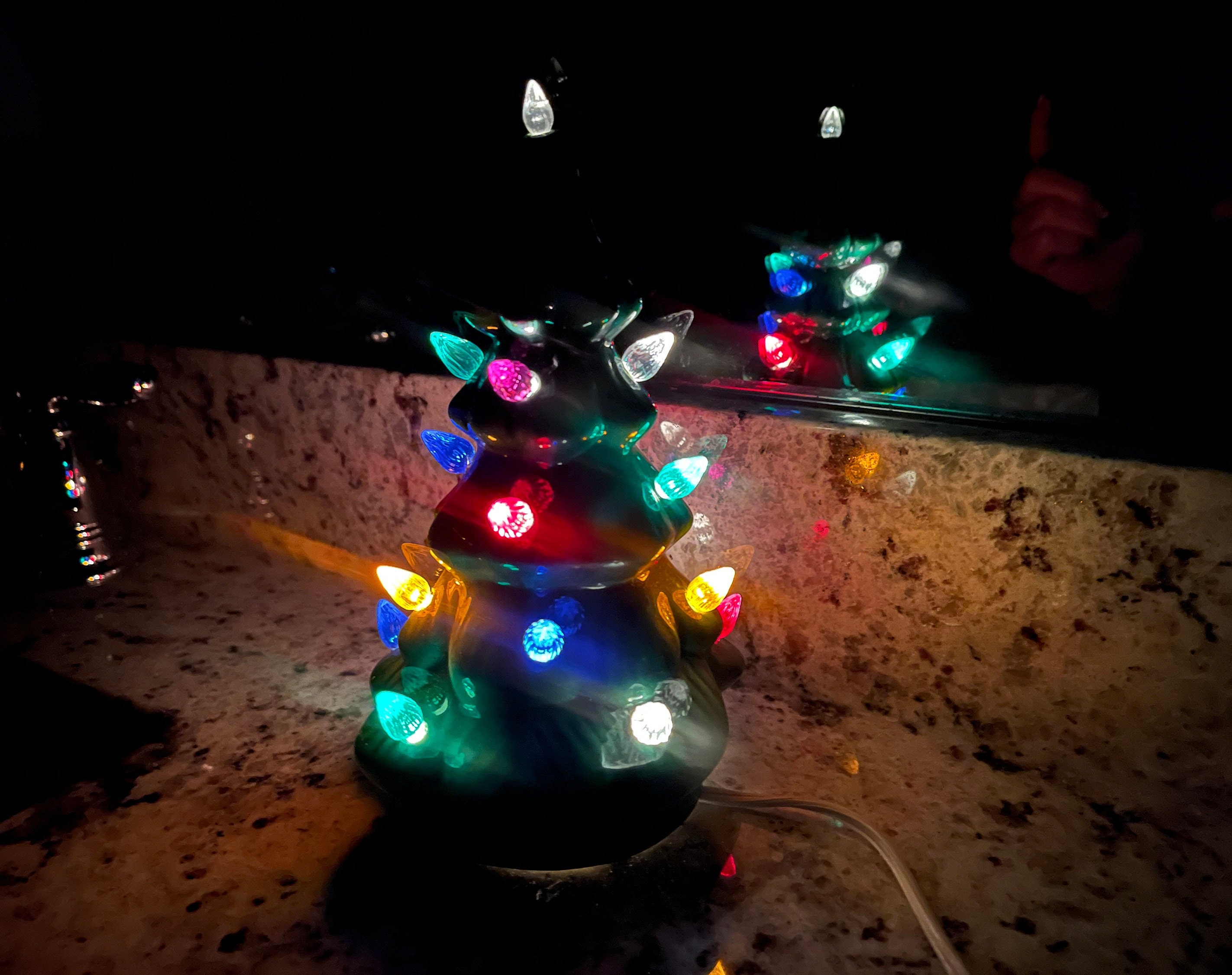 MCM Green Ceramic Tree, 8" Green Light Up Christmas Tree, Lighted Green Christmas Tree, Working Light Cord, Ceramic Christmas Tree Lights