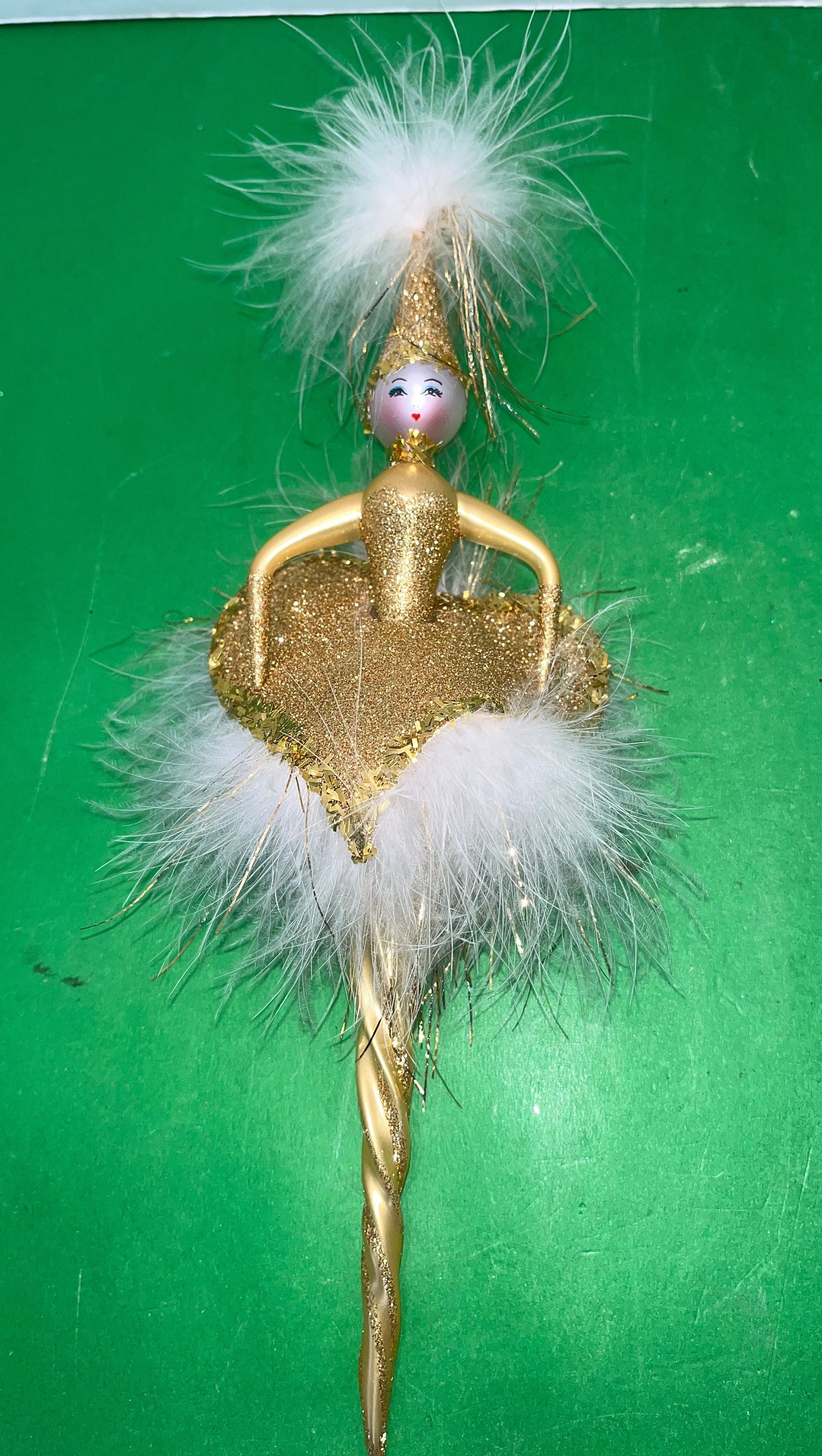 Vintage De Carlini Dancing Girl Ornament, De Carlini Gold Glitter