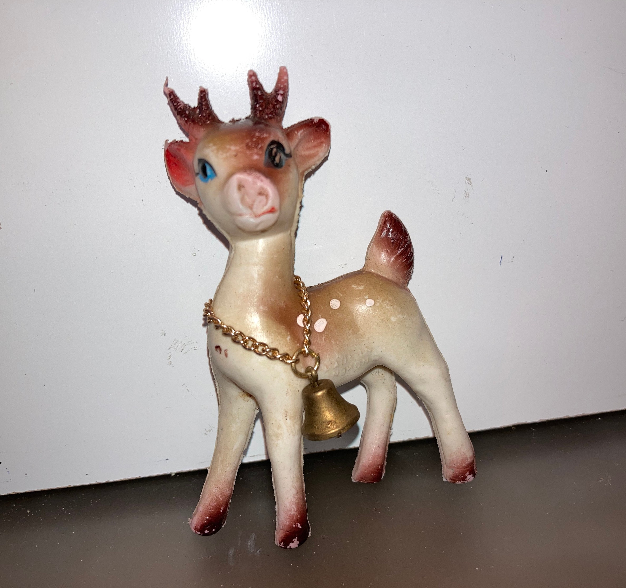 Vintage Plastic Reindeer, Early Plastic Reindeer With Bell