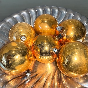 6 Copper Glass Ornaments, 2 1/2&quot; Poland Copper Ornaments, Golden Copper Ornament, Copper Ornaments, Good Condition