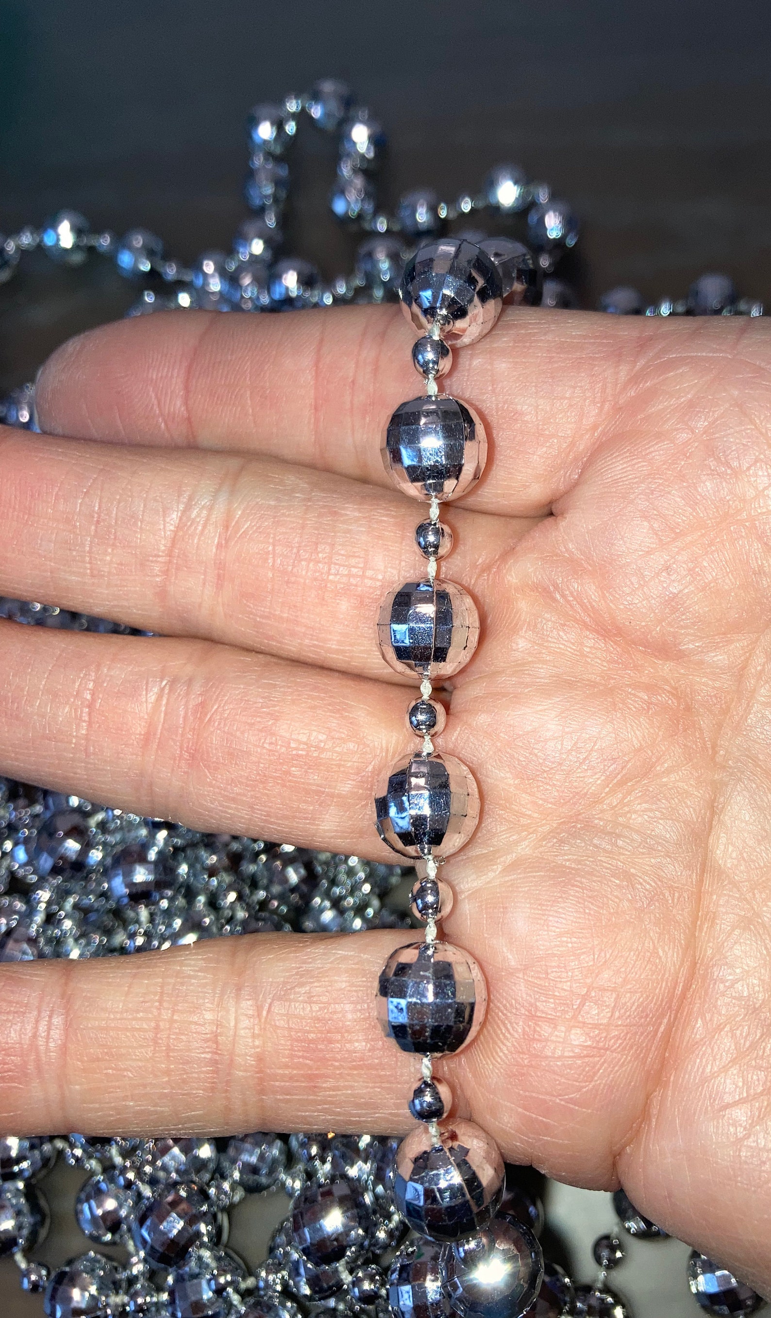 17' Vintage Silver Bead Garland Silver Faceted Bead Etsy