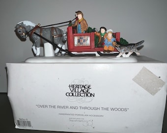 Vintage Dept 56 56545, Vintage Dept 56 Over the River and Through the Woods, Dept 56 Heritage Village, Dept 56 Horse and Sleigh, In the Box