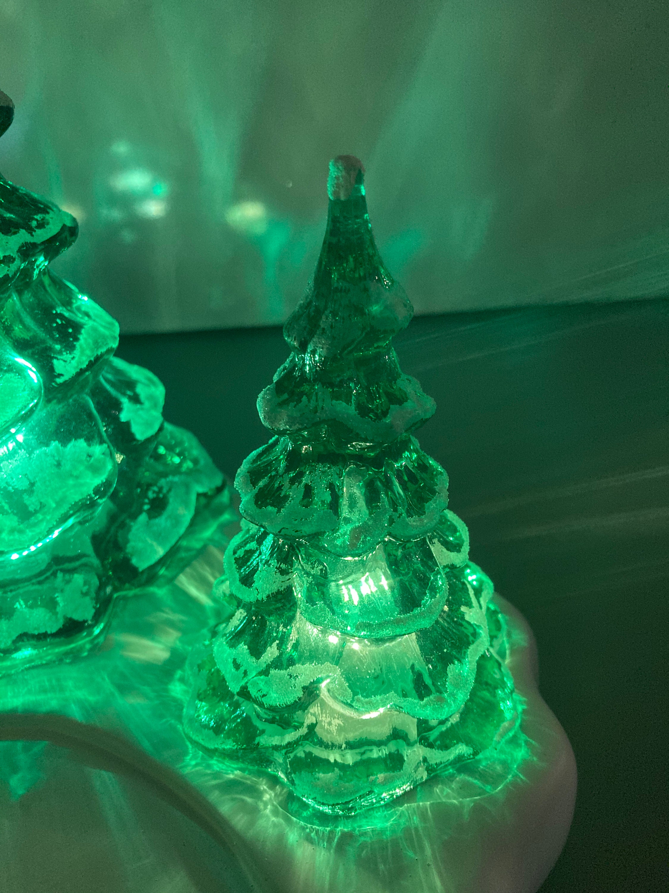 Set of 3 Fenton Green Snowy Christmas Trees Fenton Light up Etsy