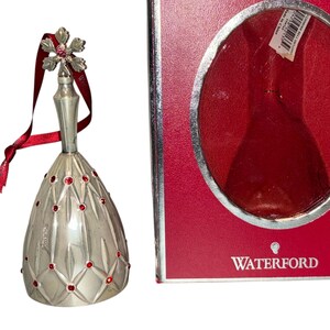 Waterford Lismore Bell Ornament, Waterford 159765, Waterford 2013 Lismore Bell Ornament, Waterford Red Rhinestone Silver Bell, In Box