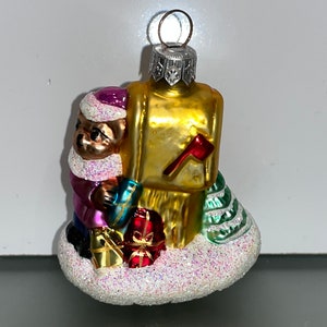 Adorno para buzón de Radko, oso navideño de vidrio soplado de Radko, adorno para correo de oso de Radko, adorno de cartas a Papá Noel de Radko, Radko firmado