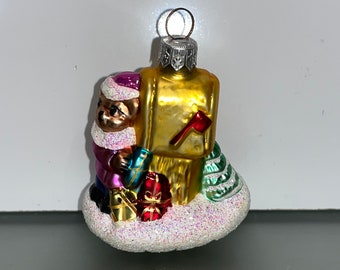 Radko Mailbox Ornament, Radko Blown Glass Christmas Bear, Radko Bear Mail Ornament, Radko Letters to Santa Ornament, Signed Radko