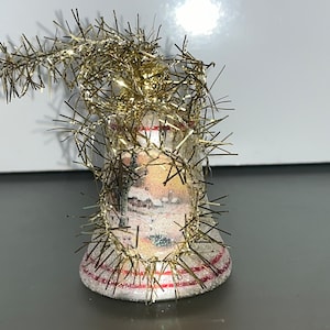 Silverstri Glass Bell Ornament, White Painted Bell Ornament, Gold Tinsel Bell Ornament, White Christmas Scene Bell Ornament, Mint