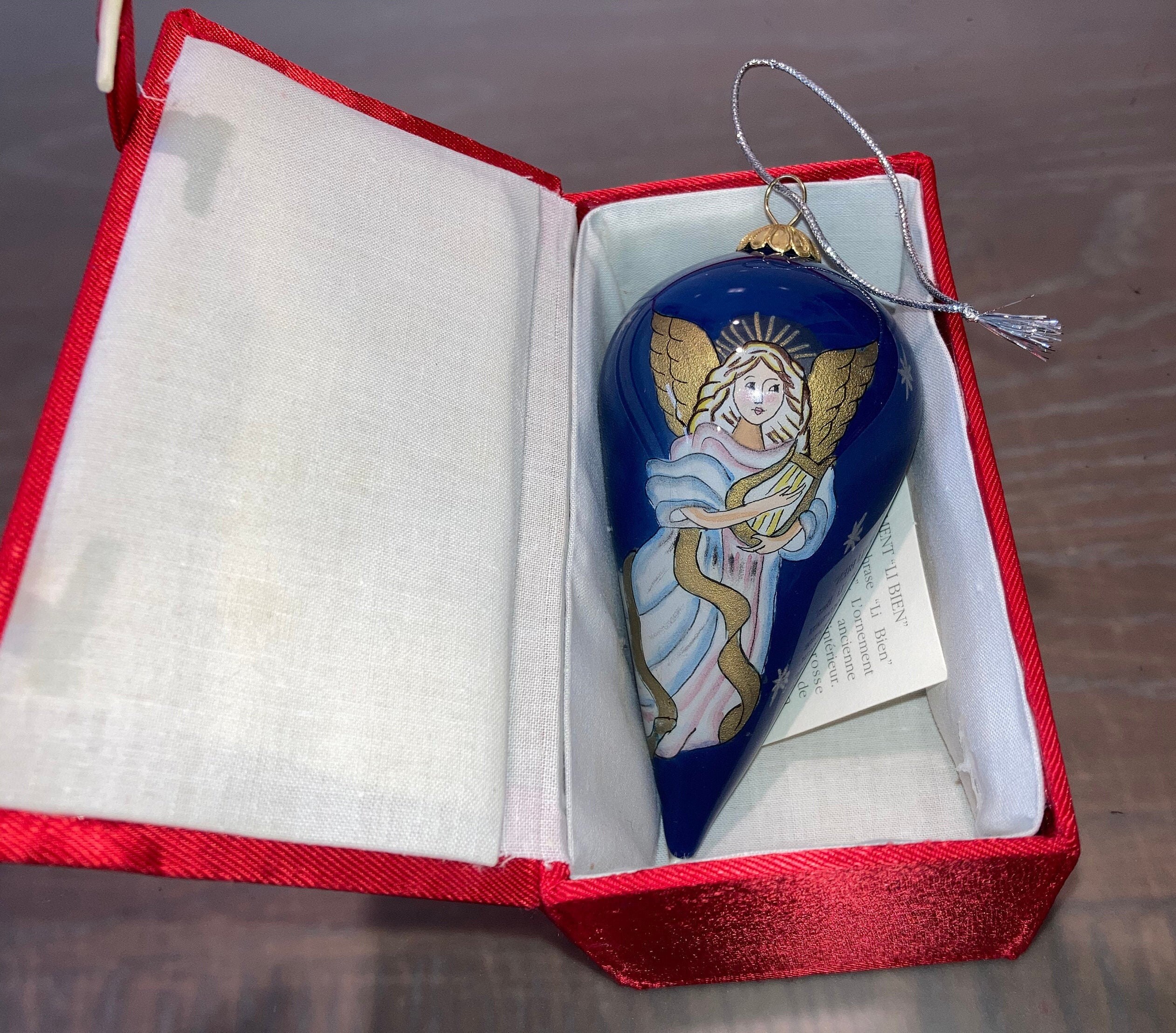 Li Bien White Angel Ornament Hand Painted Glass Beautiful Etsy