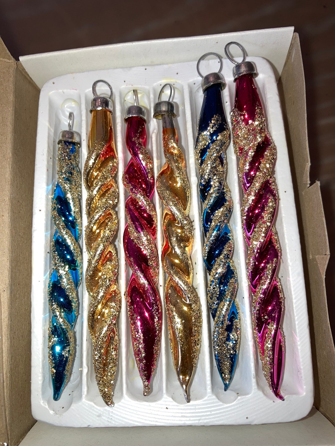 6 Vintage Glass Icicle Ornaments Twisted Glass Ornaments Etsy