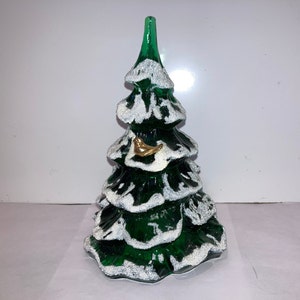 Fenton Green Frosted Christmas Tree, Fenton Green Tree with Bird, Fenton Green Tree White Frost, Fenton Christmas 6 1/2&quot; Tree, Mint