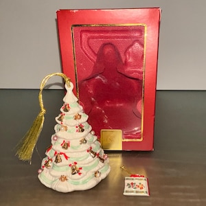 Vintage Lenox Christmas Tree Ornament, Lenox Christmas Moments Ornament, Lenox Gift Bag Ornament, Lenox 810905, Lenox Decorated Tree, In Box