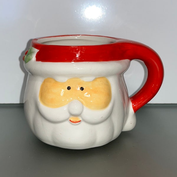Vintage Santa Mug, Ceramic Santa Cup, Santa Cocoa Cup, Handled Mug Santa Claus, Happy Santa Mug, 3 1/2" Santa Mug, Mint