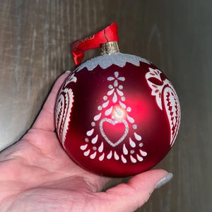 Waterford Red Heart Ball Ornament, Waterford Heirlooms 4&quot; Red Silver Glittered Hearts Ornament, Waterford 153806, Waterford Tree Ball, Mint