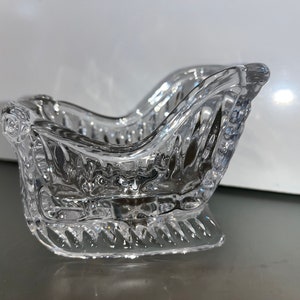 Crystal Santa Sleigh Votive Candle, Vintage Christmas Sleigh, Christmas Sleigh Taper Candle, 4 1/2&quot; Crystal Sleigh Candy Dish, Mint