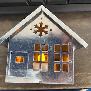 Vintage Tin Putz House, Vintage Silver Putz House, Vintage 3&quot; Putz Building, Silver Putz House Ornament, Working Light Up Putz House, Mint