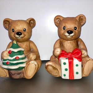 Pair of Vintage Homco Christmas Bear Figures, Christmas Bears, Homco Bears presents, Christmas Display Teddy Bear with Gifts, Homco 5505