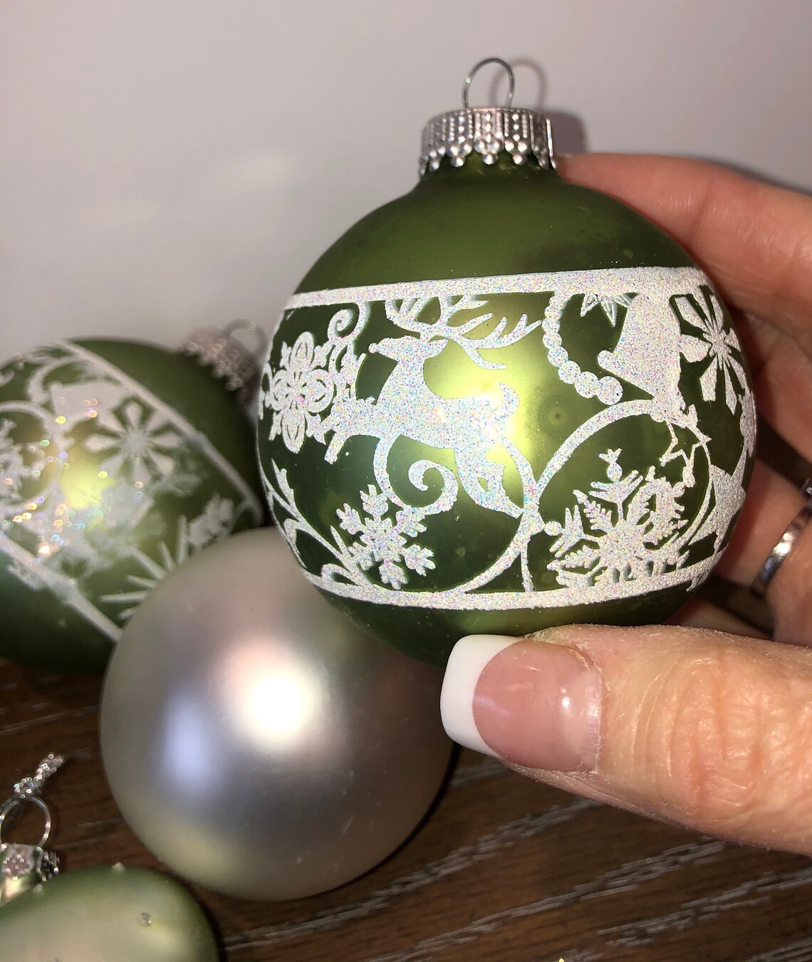 6 pc Sage Green Ornaments Glass Green White Ornaments Mint Etsy