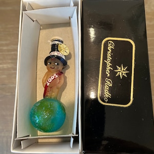 Radko Glass 2001 Ornament, Blown Glass Radko Millennium Munchkin Ornament, Radko 4 1/2&quot; Happy New Year 2001 Ornament, Christopher Radko Box