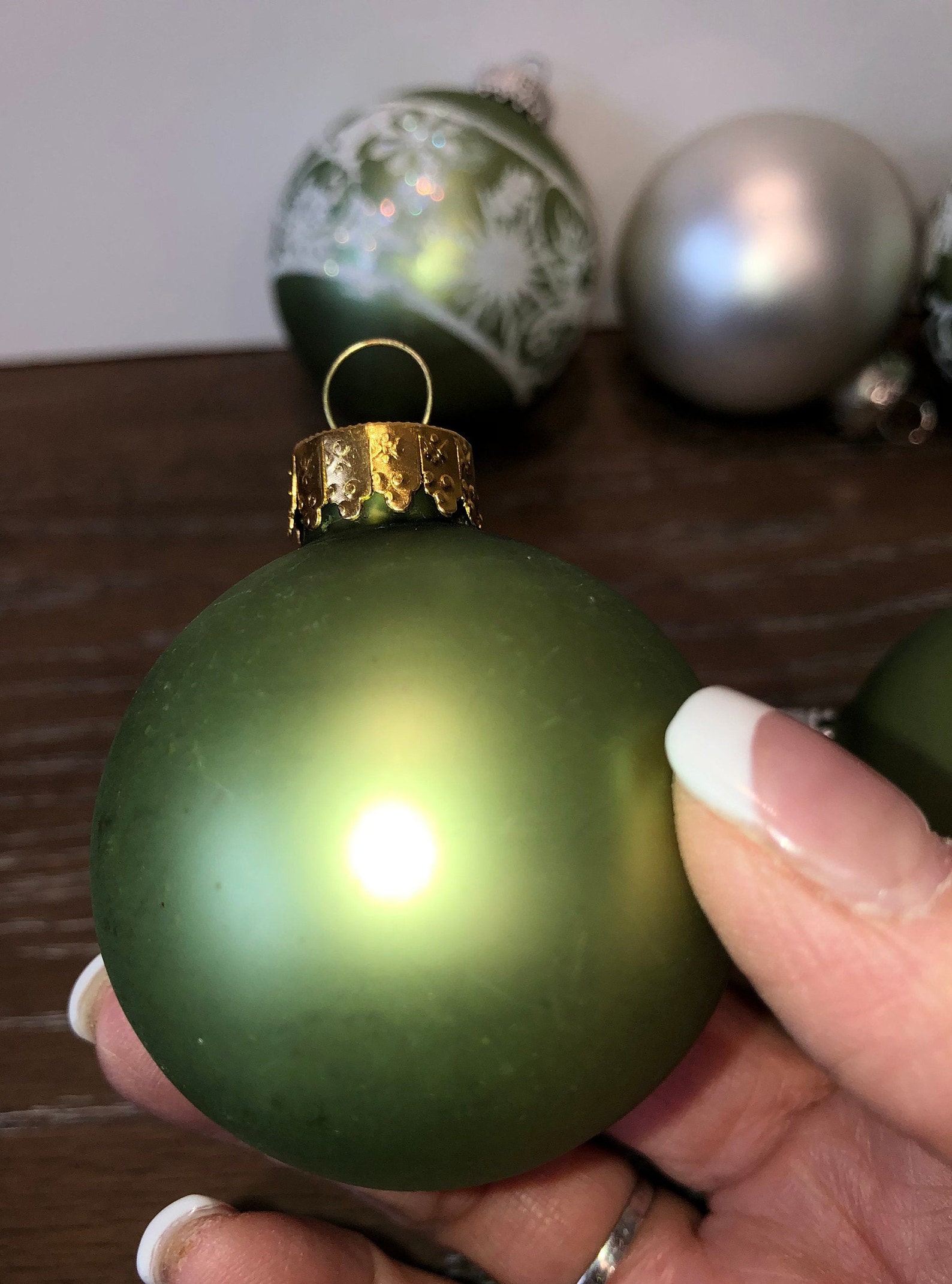 6 pc Sage Green Ornaments Glass Green White Ornaments Mint Etsy