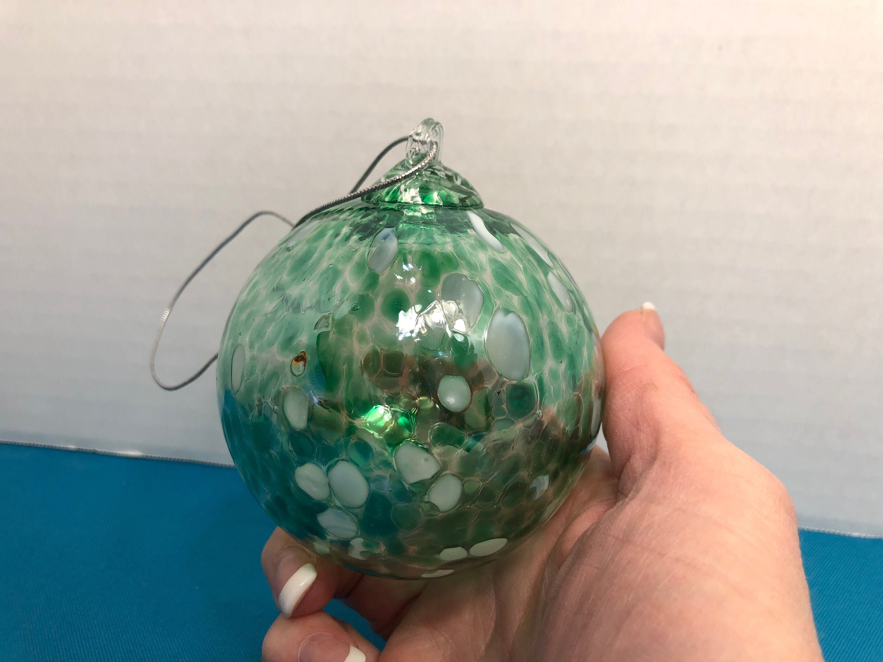 Studio Art Glass Ornament Green Confetti Blown Glass Etsy UK