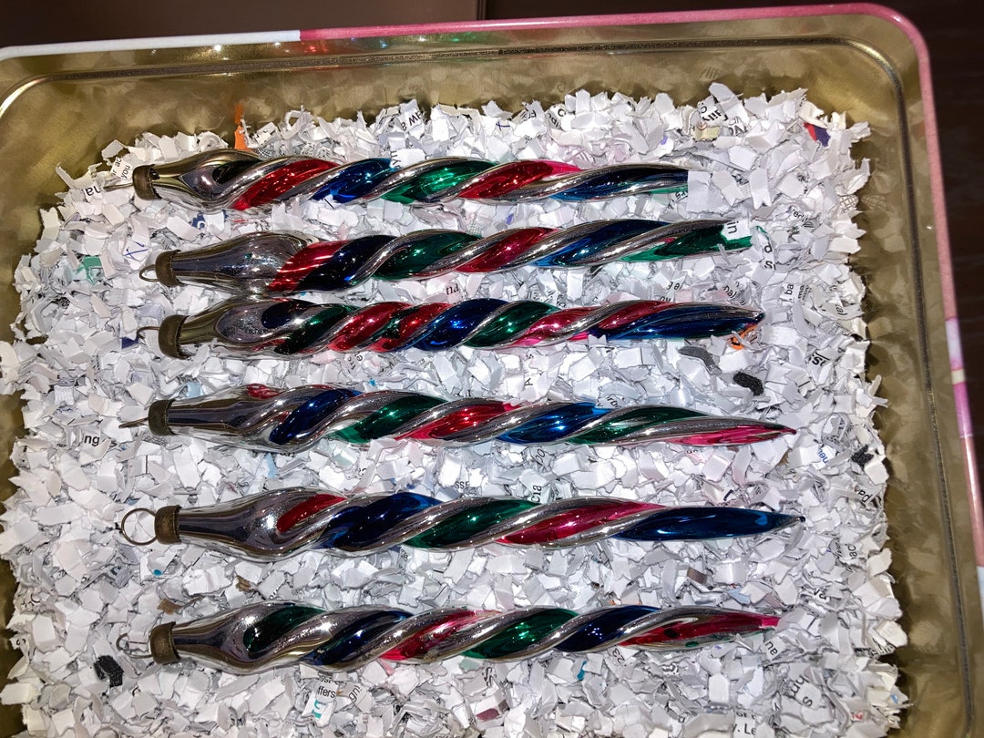 6 Vintage Painted Icicle Ornament, Twisted Glass Icicle Ornament, 6