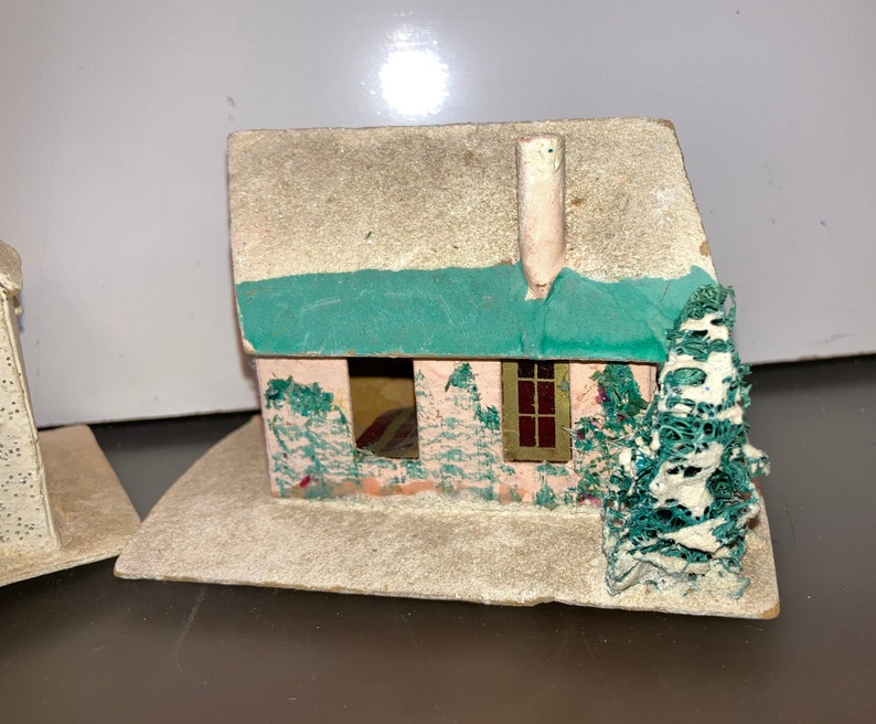 2 Vintage Putz Houses Cardboard Mica Houses Vintage Putz Etsy