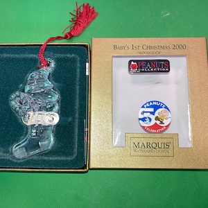 Vintage Waterford 2000 Marquis Peanuts Ornament, Marquis Peanuts Baby Ornaments, Waterford Peanuts Stocking Ornament, in the Box