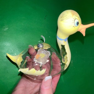 Vintage De Carlini Duck Ornament, De Carlini Clear Painted Duck Ornament, Painted De Carlini Duck, Italy Yellow Duck Ornament, Mint