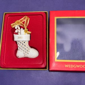 Wedgewood 2005 Stocking, Wedgewood White Stocking Ornament,  Wedgewood Ornament New in Box, Wedgewood 3 3/4&quot; Christmas Stocking Ornament