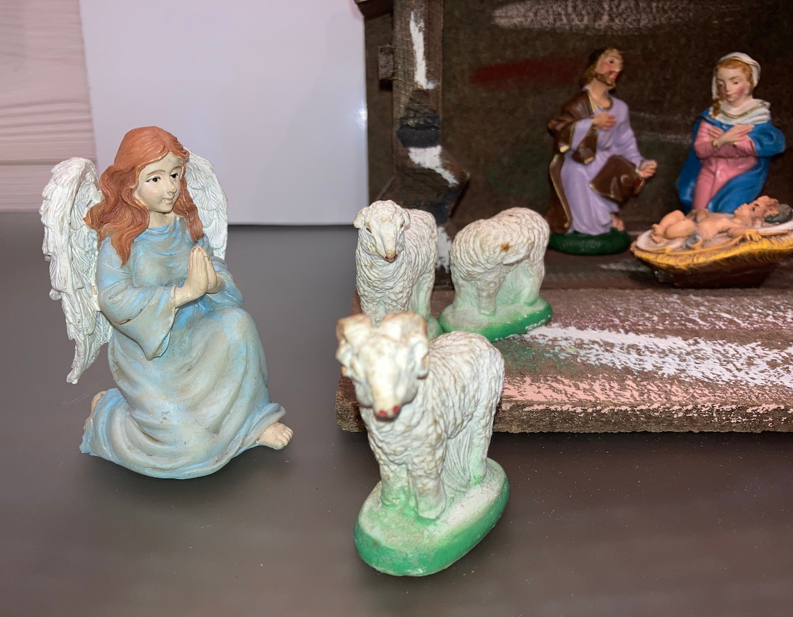 Vintage 11 Piece Italian Nativity Set Vintage Wooden Manger Etsy UK