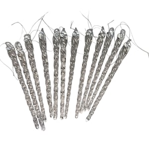 12 Art Glass Icicle Ornaments, Handcrafted Clear Glass Icicles, Christmas Spiral Icicle Ornaments, Blown Glass 6" Ornaments, Set 12, in Box