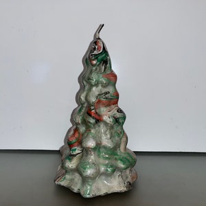 Vintage Swirl Glittered Christmas Tree Candle, 7&quot; Christmas Tree Candle, Earth Tone Christmas Tree Candle, Swirl Wax Glitter Tree Candle